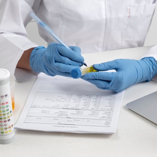 Veterinarian performing fecal testing for gastrointestinal parasites in pets at Cornwall Animal Hospital in Oakville